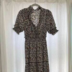 Max Studio Black and Brown Floral Midi Dress